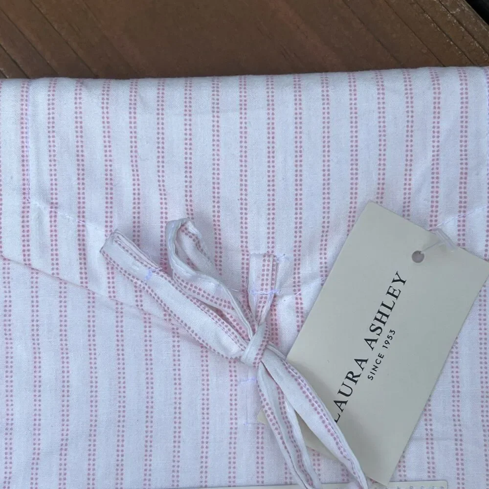 Laura Ashley Jaynie Ticking Stripe Pink PILLOWCASE Pair Cotton Percale Standard